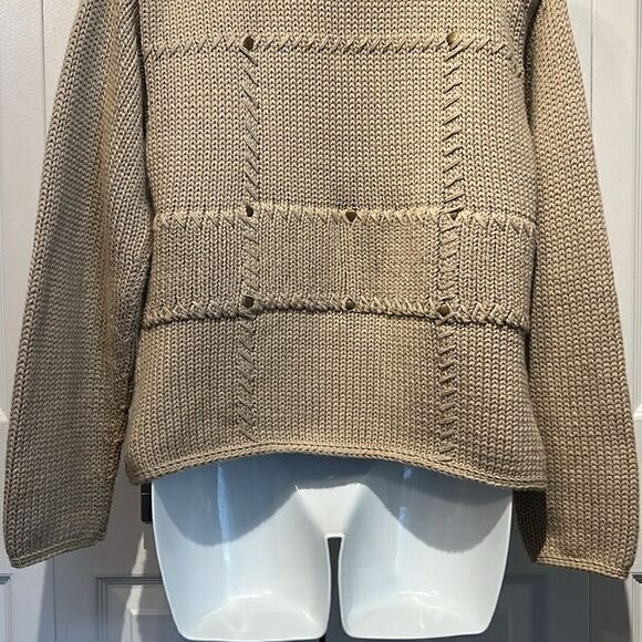 PURE Handknit Cotton Button Up‎ Tan Cardigan Sweater Size S/M - Picture 10 of 12